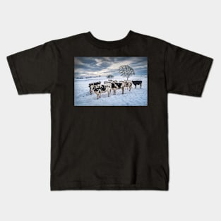 Cows in a Snowy Field with Trees Kids T-Shirt